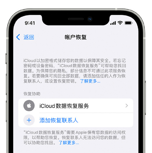 雅安苹果手机维修分享在 iPhone 上设置帐户恢复联系人的方法 