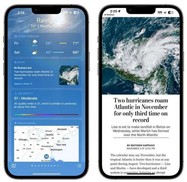雅安苹果14维修分享iPhone 14手机如何看天气时顺带看新闻 