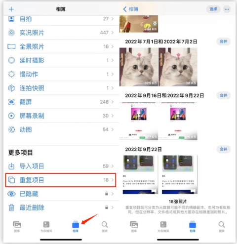 雅安苹果手机维修分享iOS 16 中相册重复项目功能使用方法 